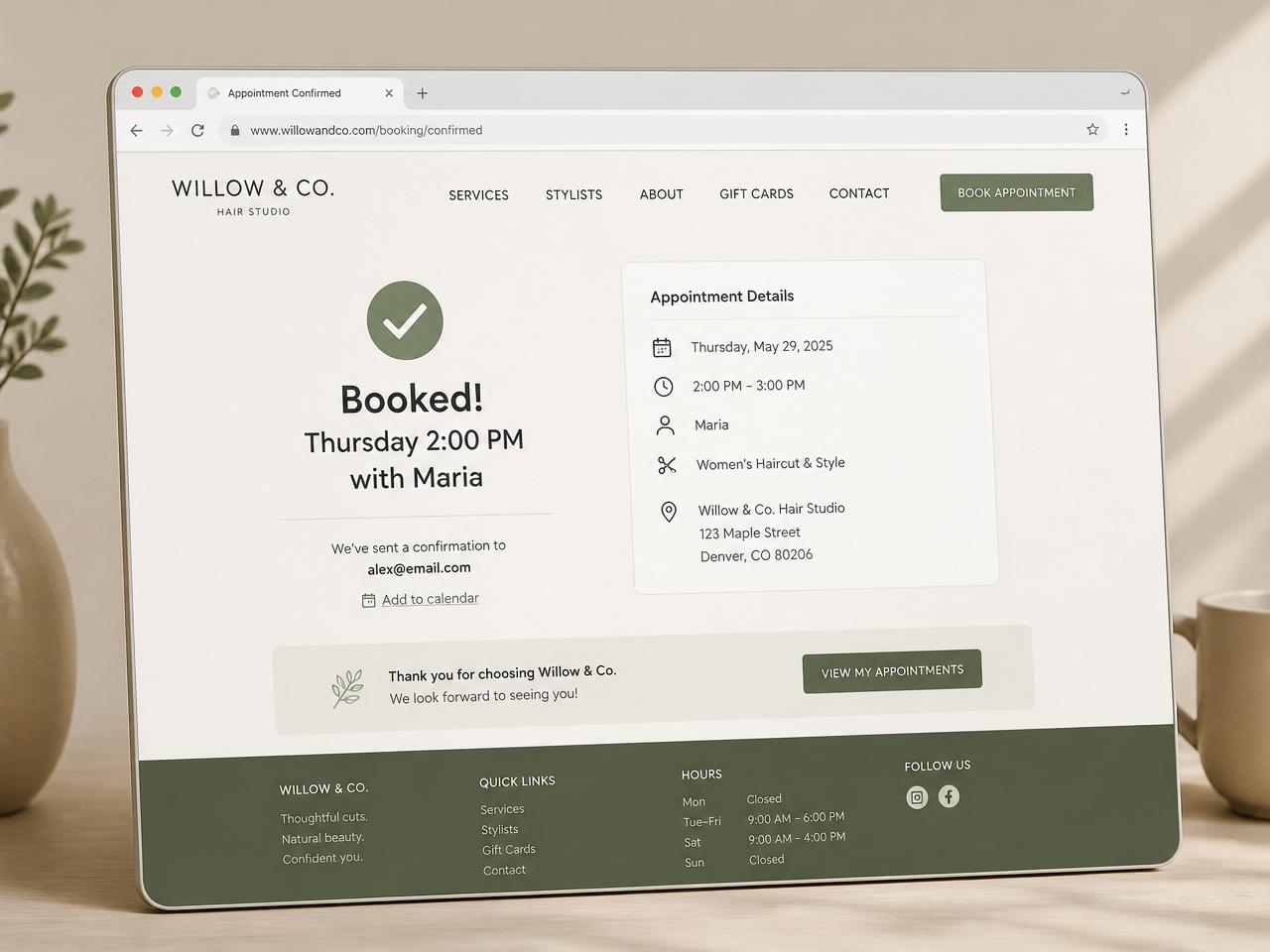 Booking confirmation screen showing a held strategy session slot