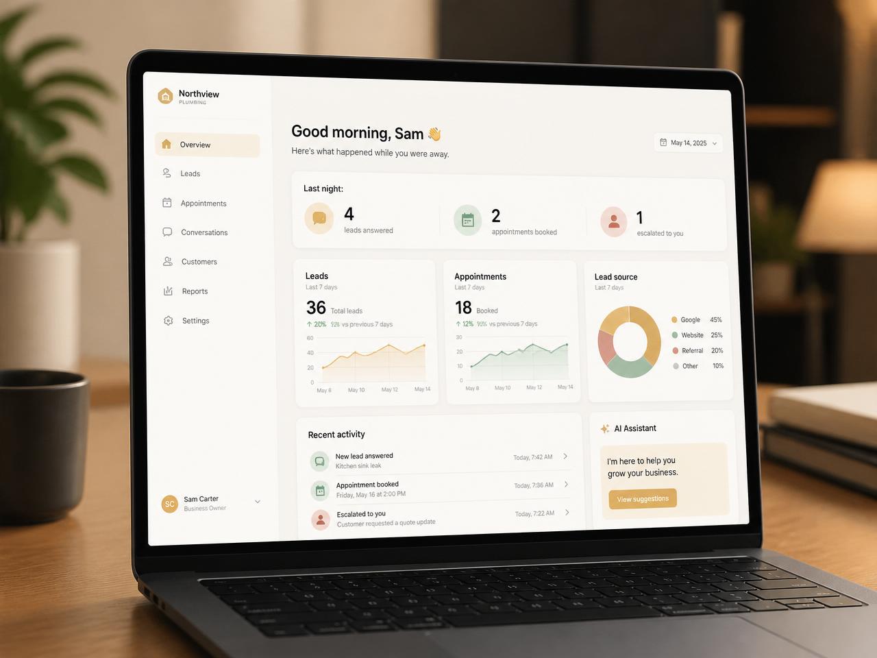 Owner dashboard showing the new AI-powered site delivered and live